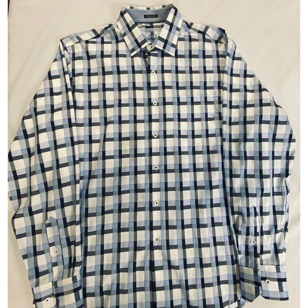Bugatchi Mens Sleeve Multicolor Plaid Classic Fit Flip Cuff Button Up Large